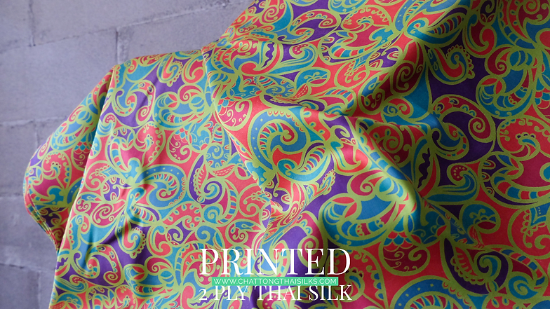 ผ้าไหมพิมพ์ลาย เนื้อเรียบ 2เส้น ขายตามความยาวหลา สีคละสี รหัส A4-CT-SKU100289