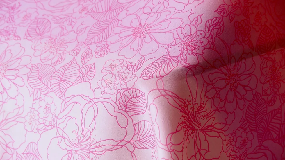 ผ้าไหมพิมพ์ลาย เนื้อเรียบ สไลด์สี ขนาด 1x2เมตร ลายดอกไม้ เฉดสีชมพู รหัส A4-CT-103079