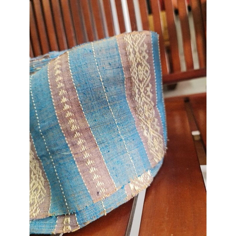 หัวซิ่นลายขิด จกยกดอก ไหมแท้งานทอมือ สีฟ้า รหัส WN-119-0423680822