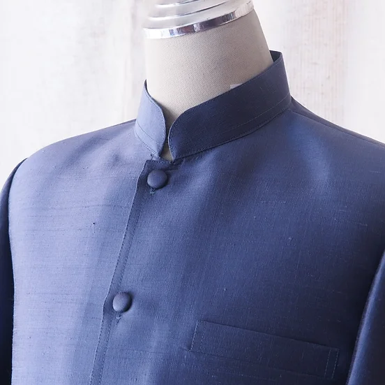 เสื้อสูทซาฟารี สูทคอจีน ทรงพระราชทาน ไหมแท้ สีน้ำเงิน รหัส DM-CT0301669