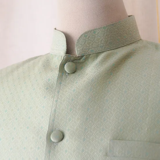 เสื้อสูทคอพระราชทาน แขนยาว เนื้อยกดอกไหมแท้ สีเขียวเทา รหัส DM-CT-0308671