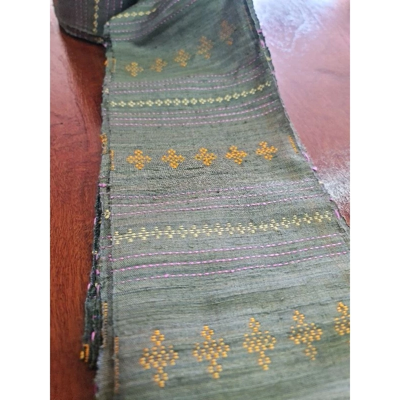 หัวซิ่นไหมแท้ จกขิดงานทอมือ สีเขียว รหัส WN-119-0423680821