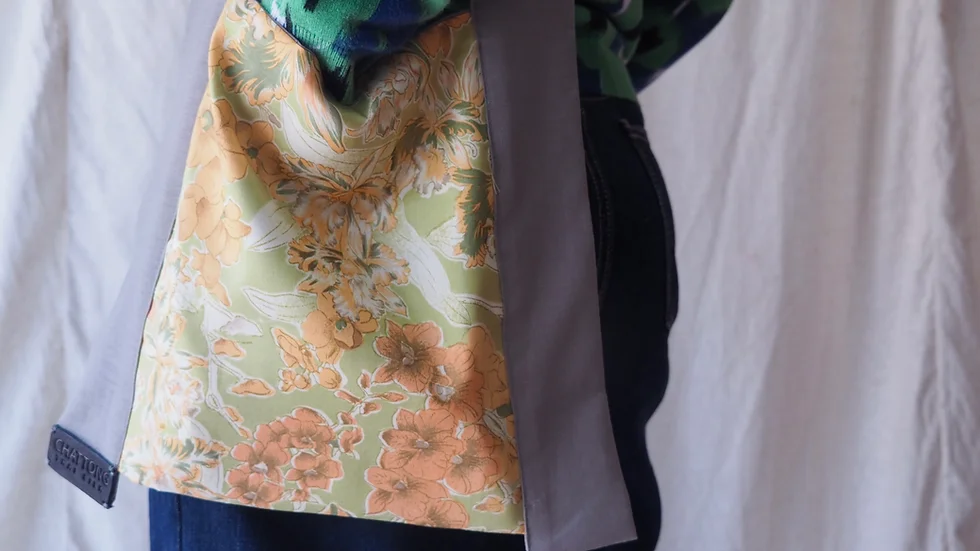 ย่าม ผ้าไหม+ลินิน ขนาด 20x30ซม ลายดอกไม้ พื้นสีเทา รหัส GLC-CT-102720