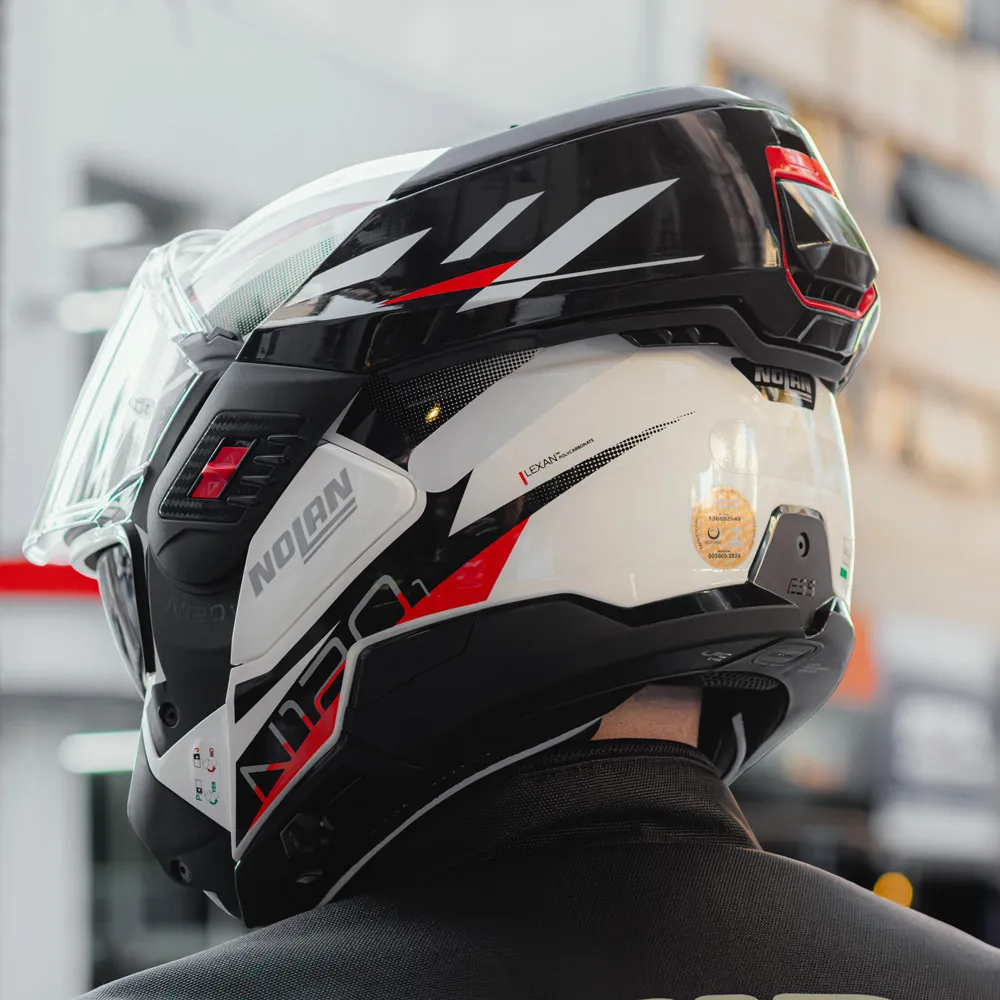NOLAN FLIP-BACK HELMETS หมวกกันน็อค ยกคางไปด้านหลัง รุ่น N120-1 ▫️ Nightlife ▫️ White Red Metal Black (27)