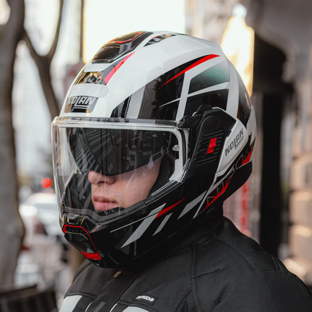 NOLAN FLIP-BACK HELMETS หมวกกันน็อค ยกคางไปด้านหลัง รุ่น N120-1 ▫️ Nightlife ▫️ White Red Metal Black (27)